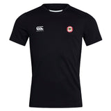 The Chico Oaks Club Dry Tee by EMB Canterbury is a black, short-sleeved sports jersey featuring CCC branding and a Canterbury logo on the chest. It includes a round emblem on the right, zoned mesh panelling, and Vapodri Technology for enhanced comfort and ventilation.