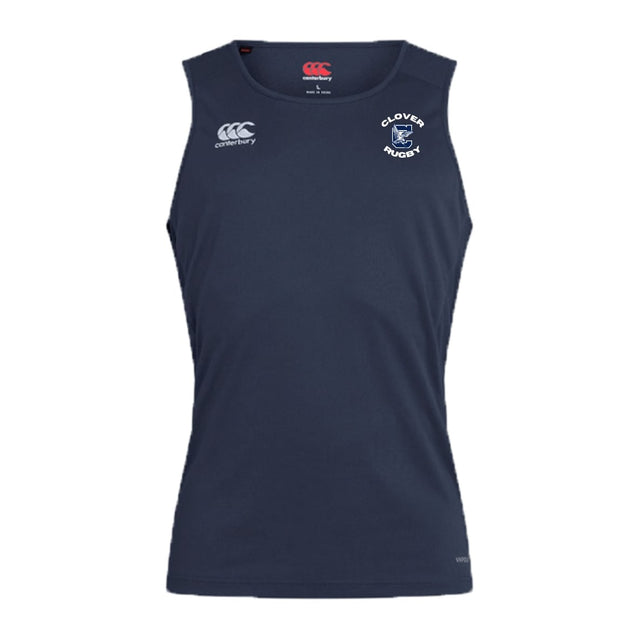 Stay cool in the Clover Middle School Club Dry Singlet by EMB Canterbury, featuring the “Clovers Rugby” logo and Vapodri Technology—perfect athletic gear for fans.