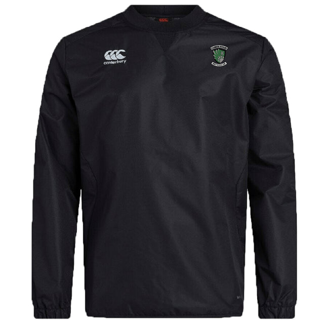 The Columbus Kodiaks Full Color Logo Club Vaposhield Contact Top by EMB Canterbury is a black long-sleeve athletic pullover with Micro Diamond ripstop, the Canterbury logo on the right chest, and a Kodiaks crest on the left.