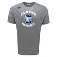 The Clover Middle School Tempo Vapodri T-Shirt by WRS Canterbury is a gray short-sleeve athletic shirt with "Clover Rugby" text and a large "C" with an eagle graphic on the front.