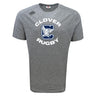 The Clover Middle School Tempo Vapodri T-Shirt by WRS Canterbury is a gray short-sleeve athletic shirt with "Clover Rugby" text and a large "C" with an eagle graphic on the front.