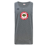 Enjoy comfort and style with the WRS Canterbury Chico Oaks Tempo Vapodri Singlet. This gray tank top showcases the 'Chico Oaks Rugby Club' logo and a tree emblem in red and white on the front, crafted with VapoDri technology from recycled polyester for sustainability.