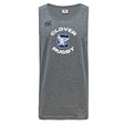 The Clover Middle School Tempo Vapodri Singlet by WRS Canterbury is a gray recycled polyester tank top with "Clover Rugby" and a large C featuring a clover and eagle design on the front.