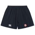 Chico Oaks Yokohama Shorts by EMB Canterbury feature a Canterbury logo on the left leg and a circular red emblem with a white background on the right, designed with a silicone gripper for enhanced comfort and fit.