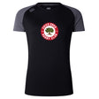 The Chico Oaks Women's Elite Training Tee by WRS Canterbury features dark gray sleeves and Vapodri technology. Made from lightweight fabric, it sports a central tree logo for the "Chico Oaks Rugby Club," blending performance and style seamlessly.
