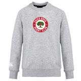 The Chico Oaks Club Crew Sweatshirt by WRS Canterbury boasts an ultra-soft feel with a circular "Chico Oaks Rugby Club" logo featuring a tree on the chest, a white logo on the sleeve, and an embroidered CCC logo for added style.