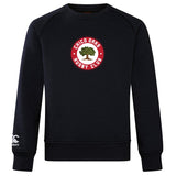 The Chico Oaks Club Crew Sweatshirt by WRS Canterbury is an ultra-soft black sweatshirt featuring the "Chico Oaks Rugby Club" logo with a tree on the front and a small embroidered CCC logo on the left sleeve, reflecting Canterbury's signature style.
