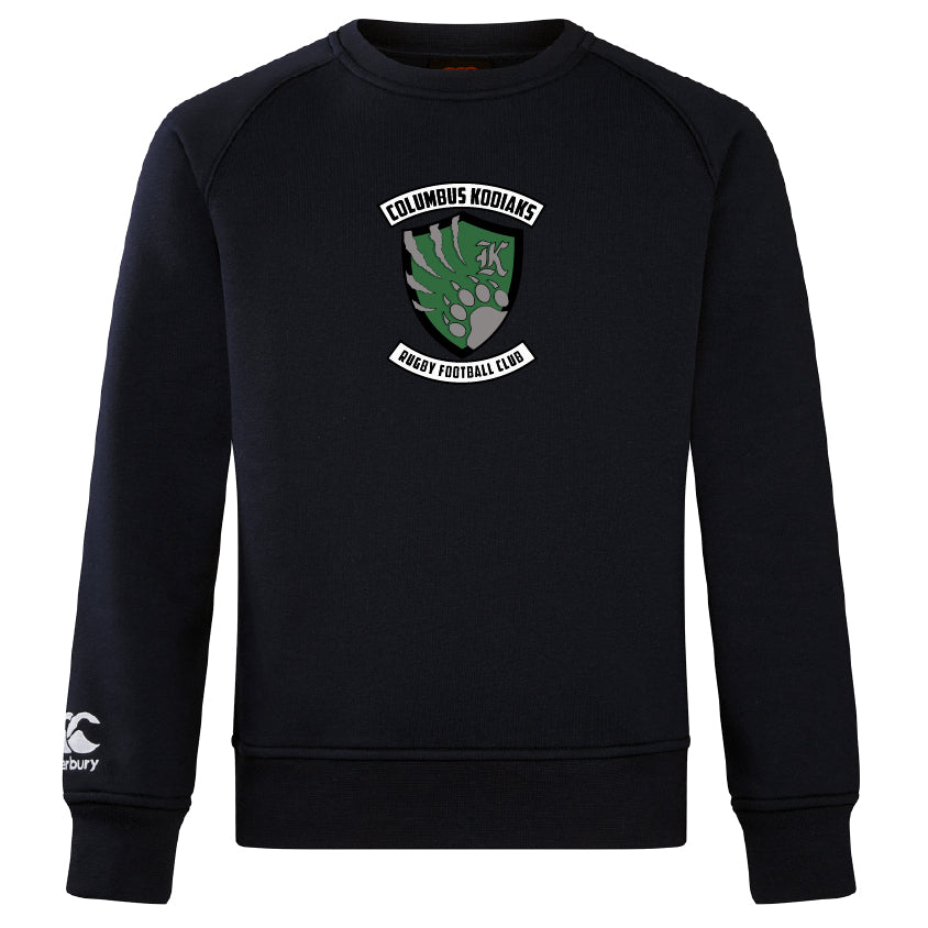 The WRS Canterbury Columbus Kodiaks Full Color Logo Club Crew Sweatshirt is a black ultra-soft sweatshirt with the team logo on the chest and a small embroidered CCC logo on the left sleeve.