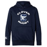 The Clover Middle School Club Lightweight Hoodie by WRS Canterbury features "Clover Rugby" and an eagle graphic on the front, a kangaroo pocket, and the Canterbury logo on the sleeve.