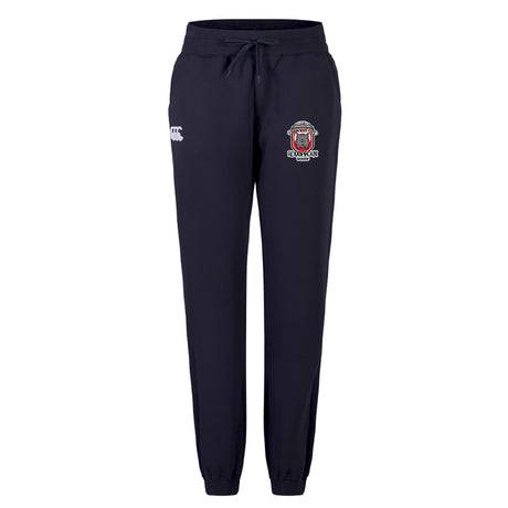 The Crescent City Rougaroux Women's Leisure Sweatpant by EMB Canterbury is made from organic cotton, with a drawstring waist and logos on both thighs—perfect for casual wear or rugby training.
