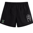 The EMB Canterbury Columbus Kodiaks Full Color Logo Tactic Short features an elastic waistband, a white Canterbury logo on the right leg, and a green and white Kodiaks emblem on the left—ideal men’s sportswear for training or casual wear.