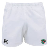 These long-lasting athletic shorts boast a unique shield design on the lower right side, accompanied by the recognizable EMB Canterbury logo on the left. The Central Alabama Youth Rugby Player's Drill Short by Canterbury is made from recycled materials, perfectly combining style and sustainability.