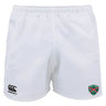 These long-lasting athletic shorts boast a unique shield design on the lower right side, accompanied by the recognizable EMB Canterbury logo on the left. The Central Alabama Youth Rugby Player's Drill Short by Canterbury is made from recycled materials, perfectly combining style and sustainability.