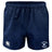 The Clover Middle School Advantage Rugby Shorts by EMB Canterbury are navy blue with an elastic waistband and feature "Canterbury" and "Clover Rugby" logos. These shorts offer moisture-wicking comfort for intense matches.