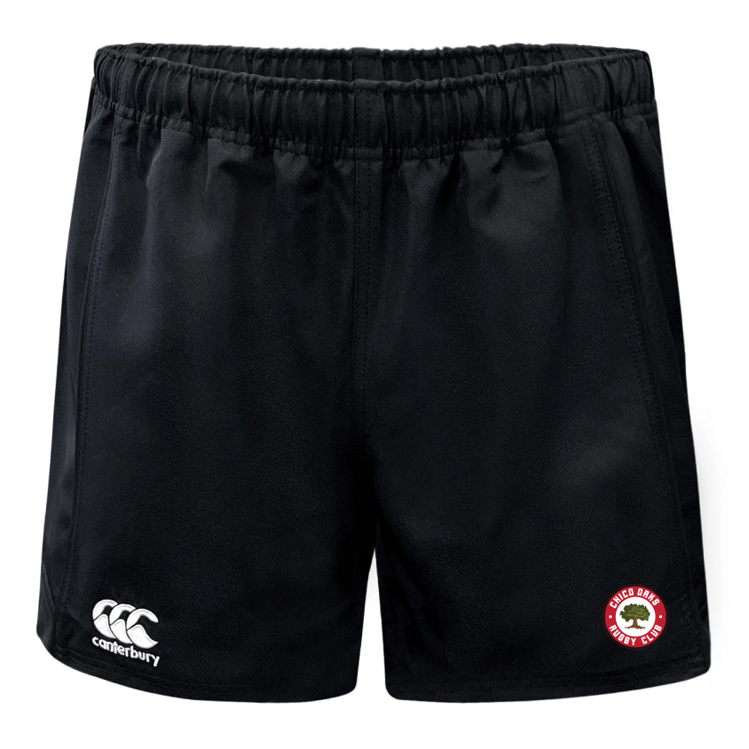 The Chico Oaks Professional Rugby Short by EMB Canterbury features an elastic waistband, a Canterbury logo on the left leg, and a circular red and white badge on the right. Made from durable polyester, these shorts deliver both style and performance.
.