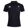 The Chico Oaks Waimak Polo by EMB Canterbury is a black short-sleeve rugby polo with embroidered logos, including the Canterbury logo and a circular emblem. Made from a comfortable cotton-polyester blend, it combines style with durability.