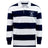 The EMB Mudoo Clover Middle School Classic Long Sleeve Hooped Rugby Jersey features bold navy blue and white stripes, a white collar, and a "Clover Rugby" emblem on the chest—perfect for vintage-inspired style.