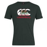 The WRS Canterbury California CCC Flag Club T-shirt is a dark green tee with a bear flag design and “canterbury” in red on the front—ideal for showing your rugby state pride.