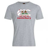 The WRS Canterbury California CCC Flag Club T-shirt features a stylized CCC logo with the California bear flag and "canterbury" below—ideal for rugby fans to show state pride.