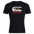The Canterbury California CCC Flag Club T-shirt by WRS Canterbury is a black short-sleeve tee with the iconic logo, a California Republic bear flag design, and bold red "canterbury" text on the front—celebrate rugby state pride in style.