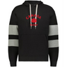 The WRS Augusta Nations of Rugby Canada Jackson Way Hoodie features black fabric, gray sleeve stripes, a front pocket, and "Canada Rugby" with a red maple leaf printed on the chest.