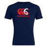 Navy blue Canterbury Canada CCC Flag Club T-Shirt by WRS Canterbury, featuring a red and white logo with a maple leaf, crafted from a cotton-rich blend for superior comfort.