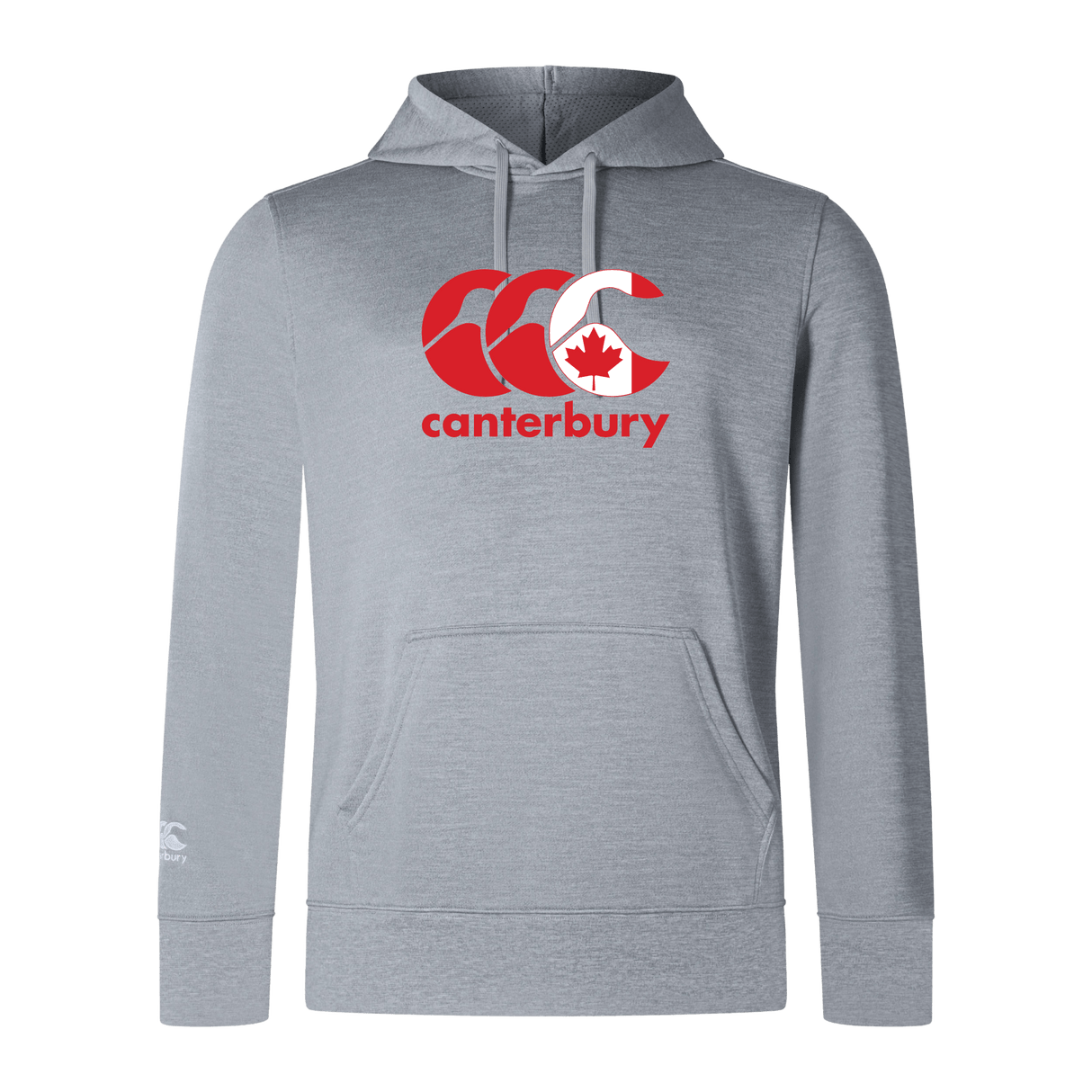 The WRS Canterbury CCC Club Lightweight Hoodie is a light gray hoodie featuring a red CCC logo with a maple leaf on the chest, showcasing the Canterbury Canada spirit.