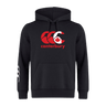The Canterbury Canada CCC Flag Club Hoodie from WRS Canterbury is made of sweatshirt fleece, features "canterbury" with a red logo and stylized maple leaf on the chest, and includes white graphic sleeve branding on the left arm.