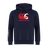 The Canterbury Canada CCC Flag Club Hoodie in navy by WRS Canterbury features sleeve branding and a bold red maple leaf logo. Made from soft sweatshirt fleece, it also has a striking white graphic on the left sleeve for added style.