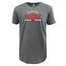 The Nations of Rugby Canada Wordmark Supersoft Tee by WRS LAT is a gray, ultrasoft t-shirt featuring the "Canada Rugby" wordmark in white and red, with a red maple leaf beneath the text.