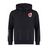 The EMB Canterbury Canada Shield Club Hoodie is black, featuring a drawstring hood, embroidered red shield logo on the chest, and a white design on the left sleeve. Crafted from premium sweatshirt fleece for superior comfort and style.