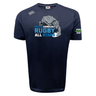 A navy blue rugby sports tee featuring a graphic of a panther and the text "North Carolina Rugby All Stars." The right sleeve has "World Rugby Shop" printed on it. Engineered with VapoDri technology, this moisture-wicking t-shirt ensures you stay dry and comfortable. Introducing the NC All Stars Tempo Vapodri T-Shirt by Canterbury, available from WRS Canterbury.
