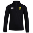 Black Burger Boys RFC Club 1/4 Zip Mid Layer Training Top by EMB Canterbury with logo on the right chest and a yellow and green emblem on the left.