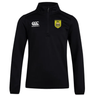 Black Burger Boys RFC Club 1/4 Zip Mid Layer Training Top by EMB Canterbury with logo on the right chest and a yellow and green emblem on the left.