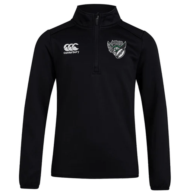 Black Chicago Valkyries Club 1/4 Zip Mid Layer Training Top with a logo featuring a wolf on the right chest by EMB Canterbury.