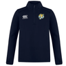 Navy blue Noble Street College Prep Club 1/4 Zip Mid Layer Training Top crafted from fleece fabric, displaying a logo of a lion's head on the right chest and the EMB Canterbury logo on the left.