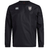 Black long-sleeve rugby jersey with a small white logo on the right chest and a Vaposhield shield emblem on the left chest, Troy University Rugby Club Vaposhield Contact Top by EMB Canterbury.
