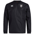 Black long-sleeve rugby jersey with a small white logo on the right chest and a Vaposhield shield emblem on the left chest, Troy University Rugby Club Vaposhield Contact Top by EMB Canterbury.