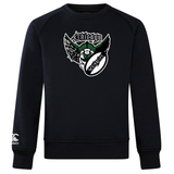 A black WRS Canterbury Chicago Valkyries Club Crew Sweatshirt with a winged skull graphic design in green and white on the front.