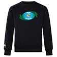 Navy blue WRS Canterbury Club Crew sweatshirt with "rugby Oklahoma" logo featuring a fierce tiger and green laurels, displayed on a mannequin.