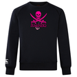 Black crew sweatshirt with a pink "mariners" logo and a skull and crossed swords design displayed on the front: WRS Canterbury SUNY Maritime Club Crew Sweatshirt.