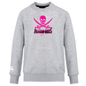 Gray SUNY Maritime Club crew sweatshirt with a pink and white skull and crossbones graphic, labeled "WRS Canterbury," displayed on a white background.