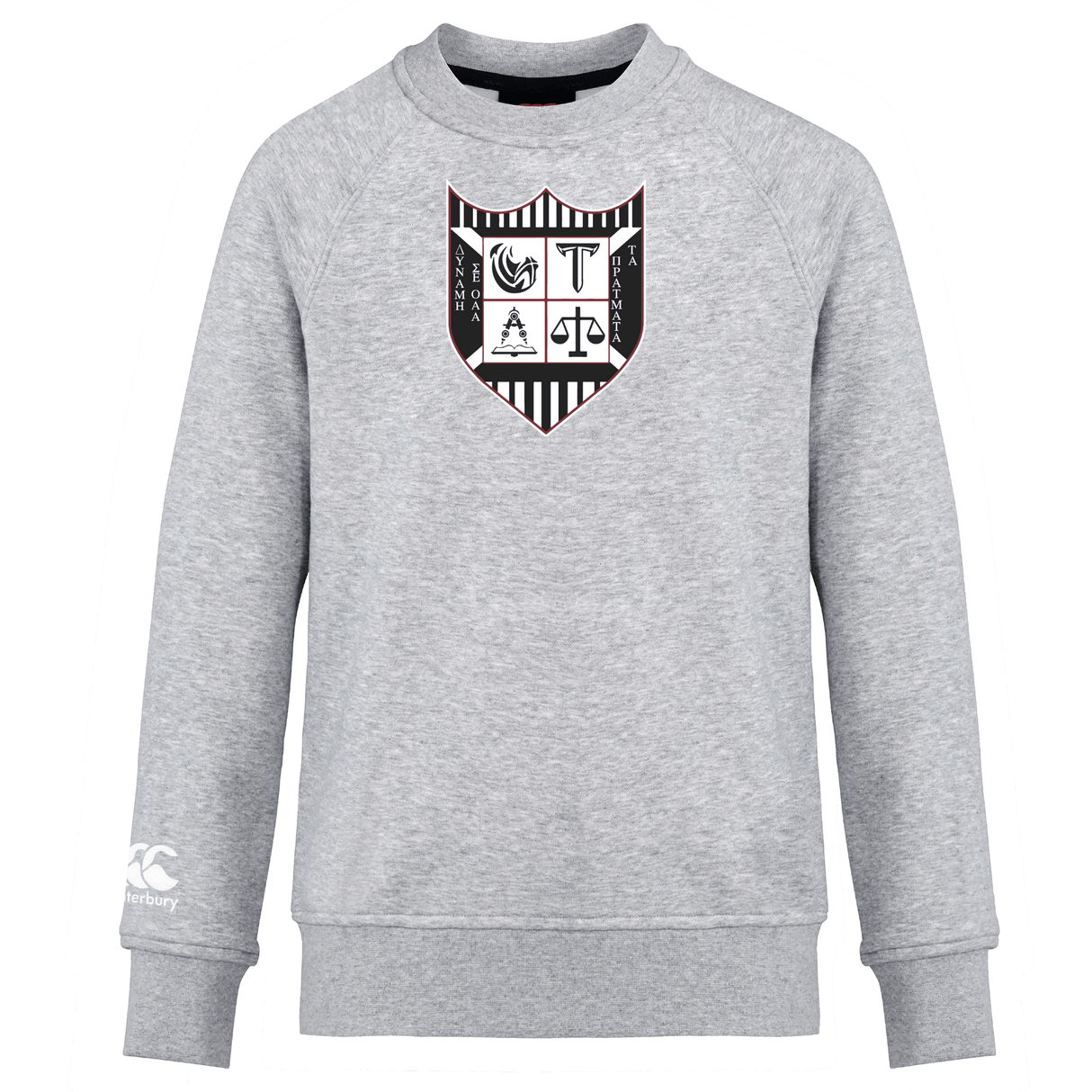 Grey long-sleeved WRS Canterbury sweatshirt featuring a detailed black and white graphic print on the chest and a logo on the left sleeve.