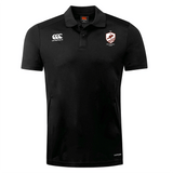 The West Potomac RFC Club Dry Polo by EMB Canterbury is a black short-sleeve collared shirt featuring Vapodri Technology, the Canterbury logo on the right chest, and a red-and-white crest on the left.