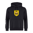 Black hoodie with a "Burger Boys RFC Club" logo by Canterbury featuring a burger, founded in 1945, and stripes on the left sleeve.