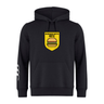 Black hoodie with a "Burger Boys RFC Club" logo by Canterbury featuring a burger, founded in 1945, and stripes on the left sleeve.