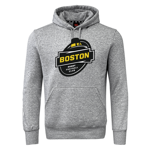 Gray Boston RFC Club Hoodie with a "WRS Canterbury Boston Rugby Football Club" logo on the chest. Customization optional.