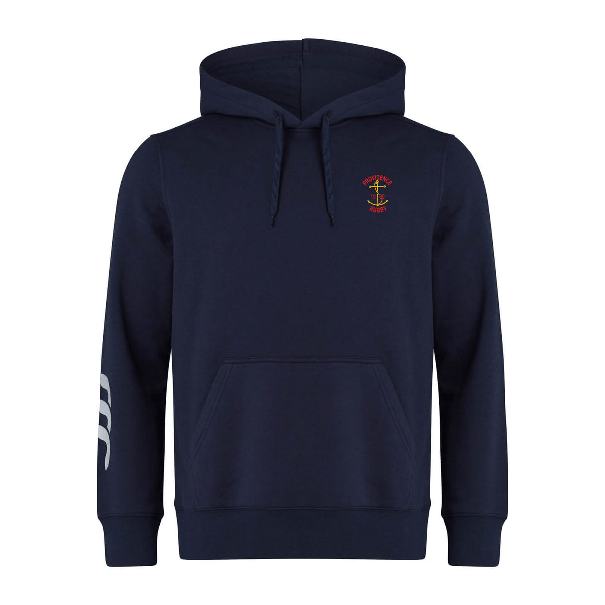 A Rhode Island Rugby Club Canterbury Club Hoodie with an embroidered crest.