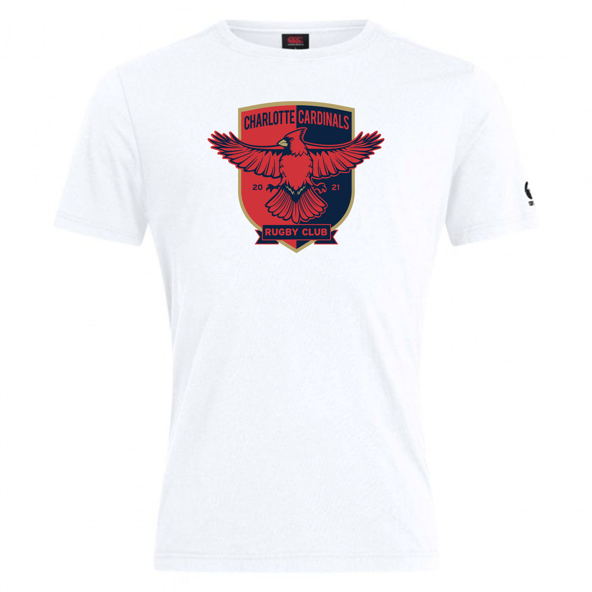 White Charlotte Cardinals Rugby Club Club Plain Tee made from a comfortable cotton blend with the WRS Canterbury logo printed on the front.