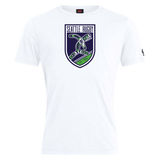 White cotton blend Seattle Rugby Club Club Plain Tee by WRS Canterbury with the Seattle rugby team logo on the front, displayed against a plain background.